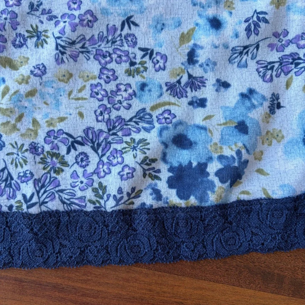 Cherokee Girls Floral Skirt Blue Purple Lace Trim Elastic Waist Size 6/6X USA
